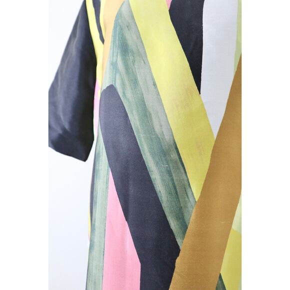 St John Size 10 Abstract Print Sheath Dress Silk Wool Colorblock Short Sleeve - Picture 4 of 13